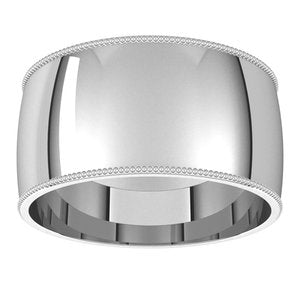 Sterling Silver 10 Mm Comfort-Fit Standard Weight Milgrain Half Round Comfort Fit Band Size 10.5