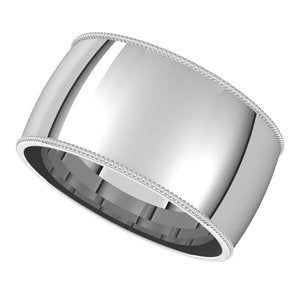 14K White Gold Or Sterling Silver Milgrain Comfort-Fit Half Round Band