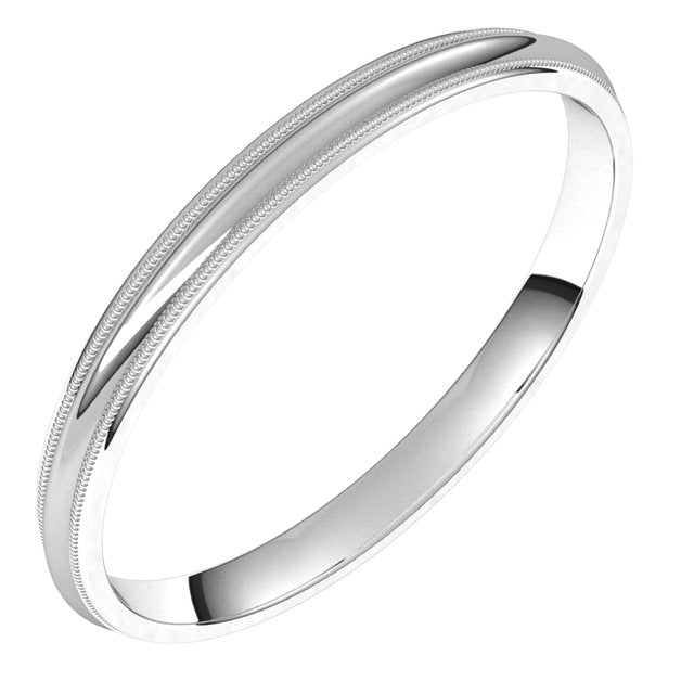 14K Yellow Or White Or Rose Gold Or Sterling Silver Or Platinum Or Palladium Standard Milgrain Comfort-Fit Half Round Band
