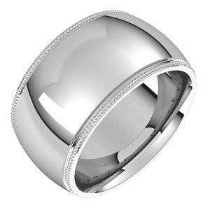 14K Yellow Or White Or Rose Gold Or Sterling Silver Or Platinum Milgrain Comfort-Fit Half Round Band