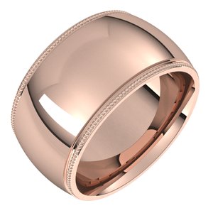 14K Yellow Or White Or Rose Gold Or Sterling Silver Or Platinum Milgrain Comfort-Fit Half Round Band