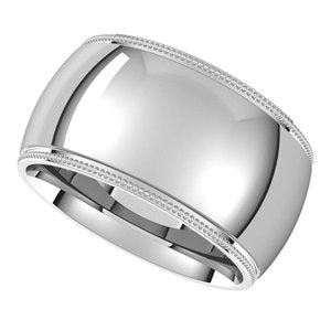 14K White Gold Or Sterling Silver Milgrain Comfort-Fit Half Round Band