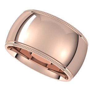 14K Yellow Or White Or Rose Gold Or Sterling Silver Or Platinum Milgrain Comfort-Fit Half Round Band