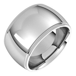Sterling Silver 12 Mm Comfort-Fit Standard Weight Milgrain Half Round Comfort Fit Band Size 11