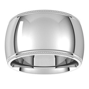 Sterling Silver 12 Mm Comfort-Fit Standard Weight Milgrain Half Round Comfort Fit Band Size 11