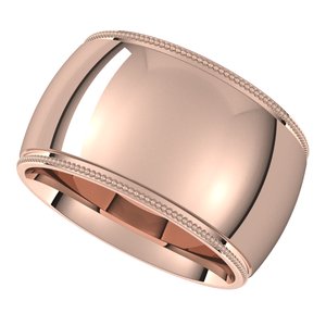14K Yellow Or White Or Rose Gold Or Sterling Silver Or Platinum Milgrain Comfort-Fit Half Round Band