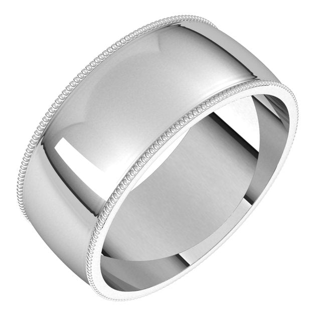 14K Yellow Or White Or Rose Gold Or Sterling Silver Or Platinum Standard Lightweight Milgrain Half Round Band