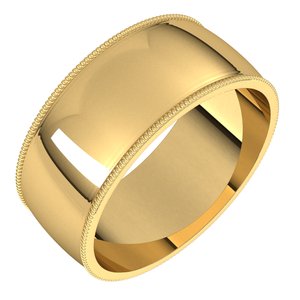 10K Yellow Gold 8 Mm Standard Lightweight Milgrain Half Round Light Band Size 6