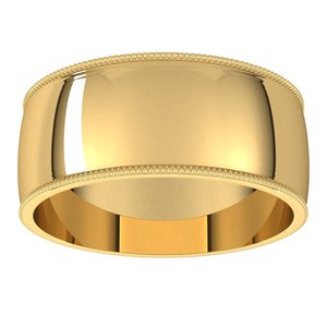 10K Yellow Gold 8 Mm Standard Lightweight Milgrain Half Round Light Band Size 6