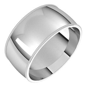 14K Yellow Or White Or Rose Gold Or Sterling Silver Or Platinum Milgrain Comfort-Fit Half Round Band