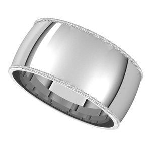 14K White Gold Or Sterling Silver Milgrain Comfort-Fit Half Round Band
