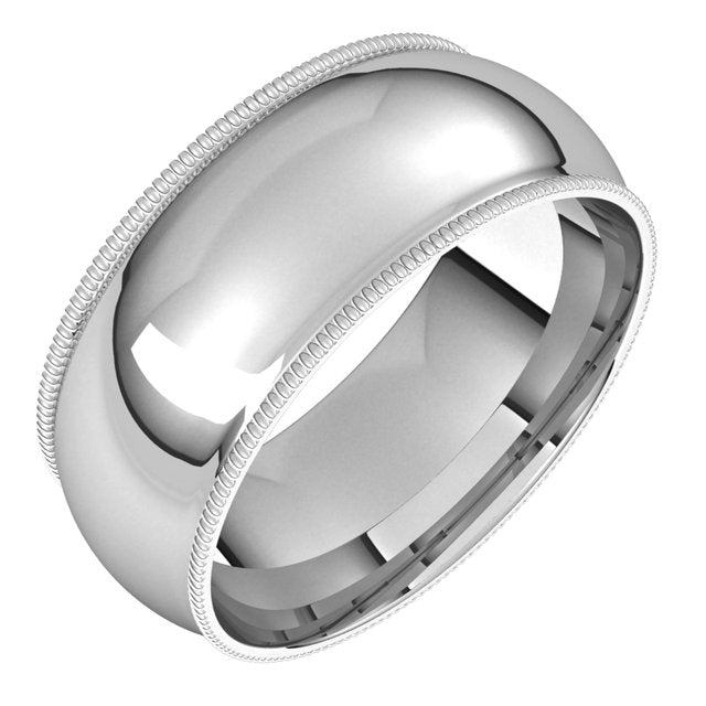 14K Yellow Or White Or Rose Gold Or Sterling Silver Or Platinum Or Palladium Standard Milgrain Comfort-Fit Half Round Band
