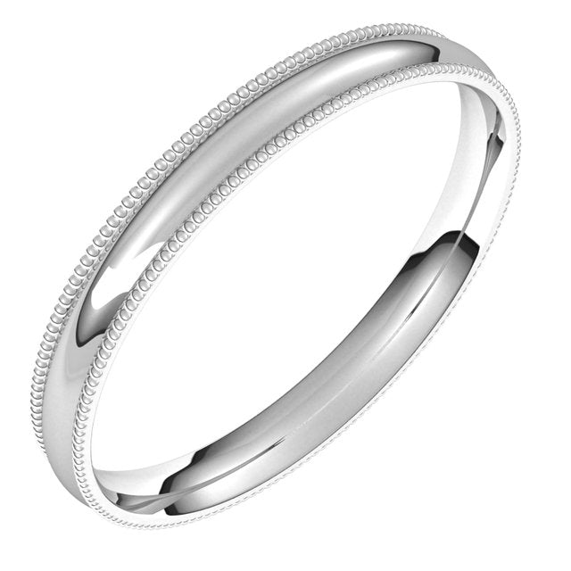14K Yellow Or White Gold Or Sterling Silver Or Platinum Milgrain Half Round Comfort Fit Light Band