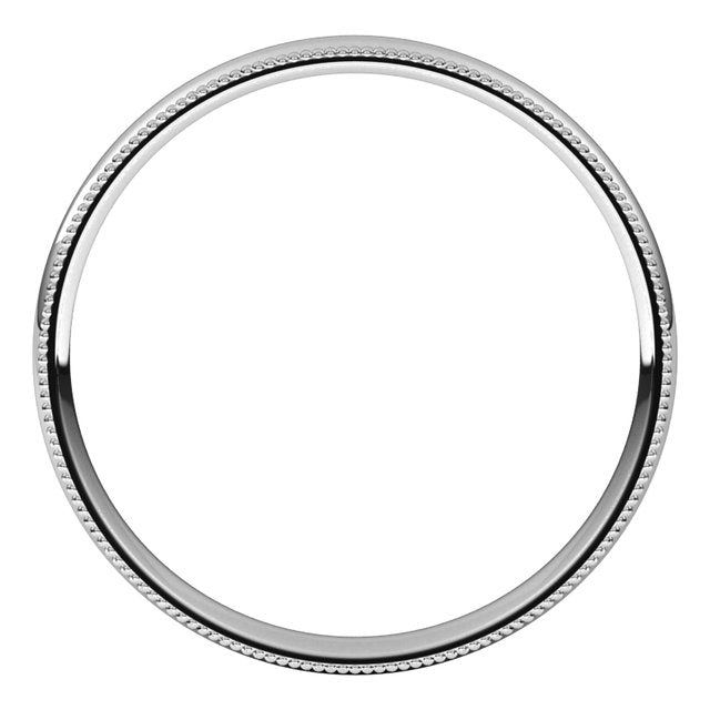 14K Yellow Or White Gold Or Sterling Silver Or Platinum Milgrain Half Round Comfort Fit Light Band