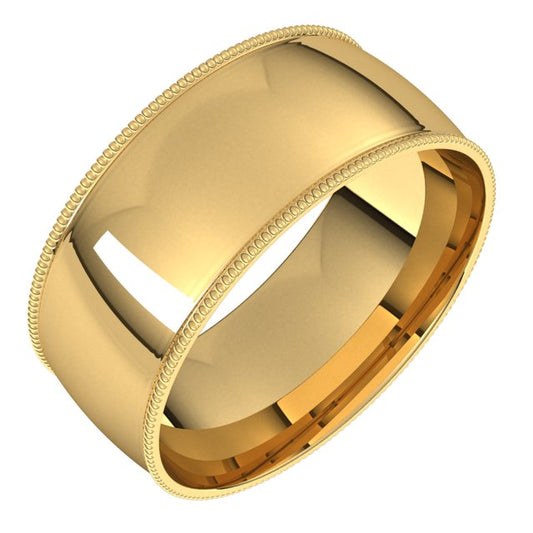 14K Yellow Or White Gold Or Sterling Silver Or Platinum Milgrain Half Round Comfort Fit Light Band