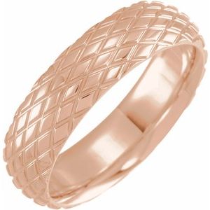 14K Rose Gold 6 Mm Polished Patterned Comfort-Fit Band Size 9.5