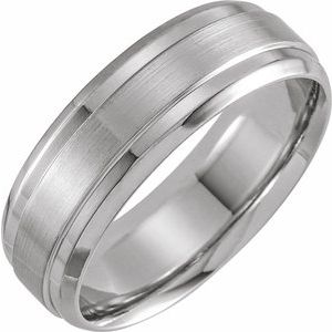 14K White Gold 7 Mm Polished Beveled Edge Comfort-Fit Band With Satin Finish Size 10