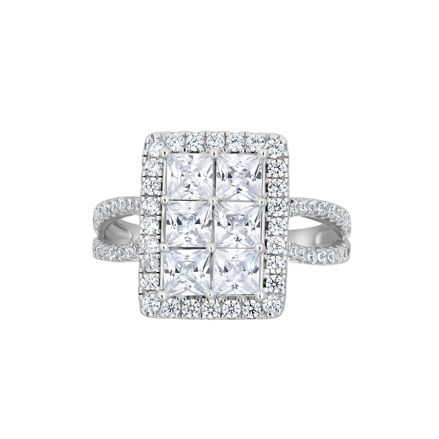 Sterling Silver Womens Cubic Zirconia Rectangle Bridal Anniversary Engagement Wedding Ring