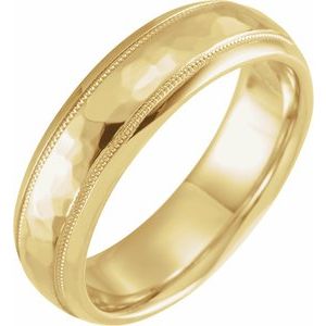 18K Yellow Or White Or Rose Gold Milgrain Edge Comfort-Fit Half Round Band