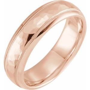 18K Yellow Or White Or Rose Gold Milgrain Edge Comfort-Fit Half Round Band