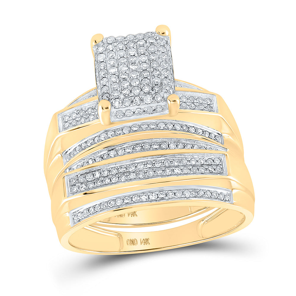 10K Yellow Gold His Hers Round Diamond Cluster Matching Wedding Set 3/4 Cttw, Womens Size: 5-10, Mens Size: 7-13