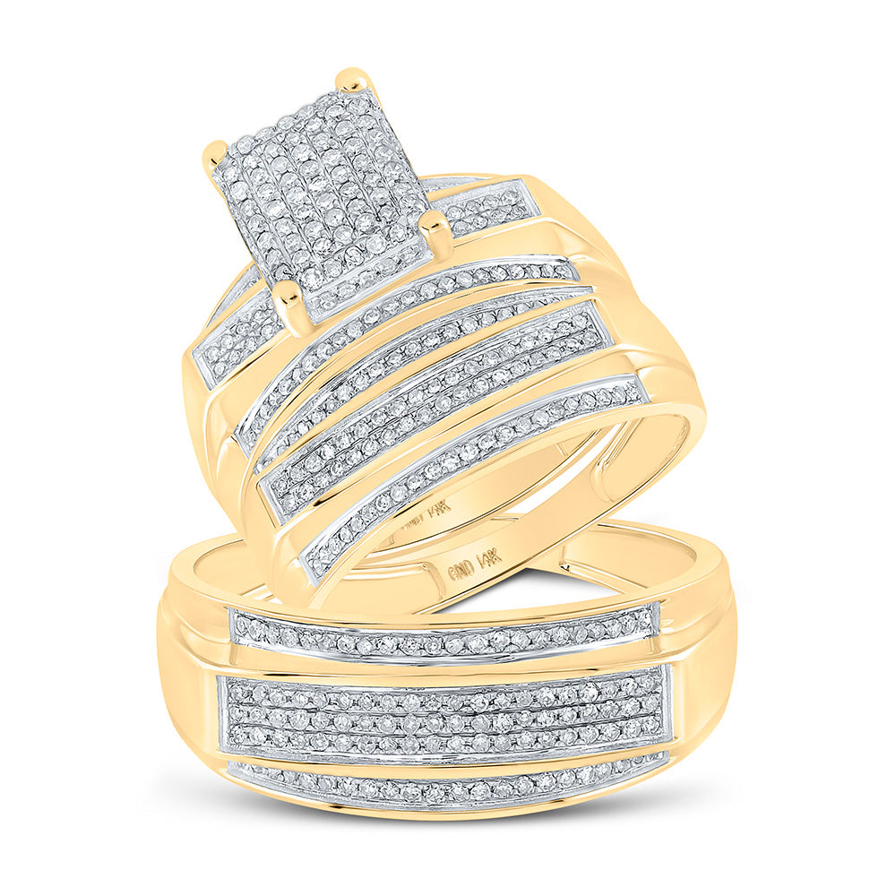 10K Yellow Gold His Hers Round Diamond Cluster Matching Wedding Set 3/4 Cttw, Womens Size: 5-10, Mens Size: 7-13