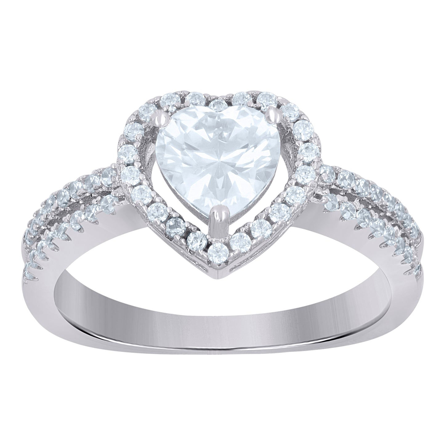 Sterling Silver Womens Cubic Zirconia Heart Bridal Anniversary Engagement Wedding Ring