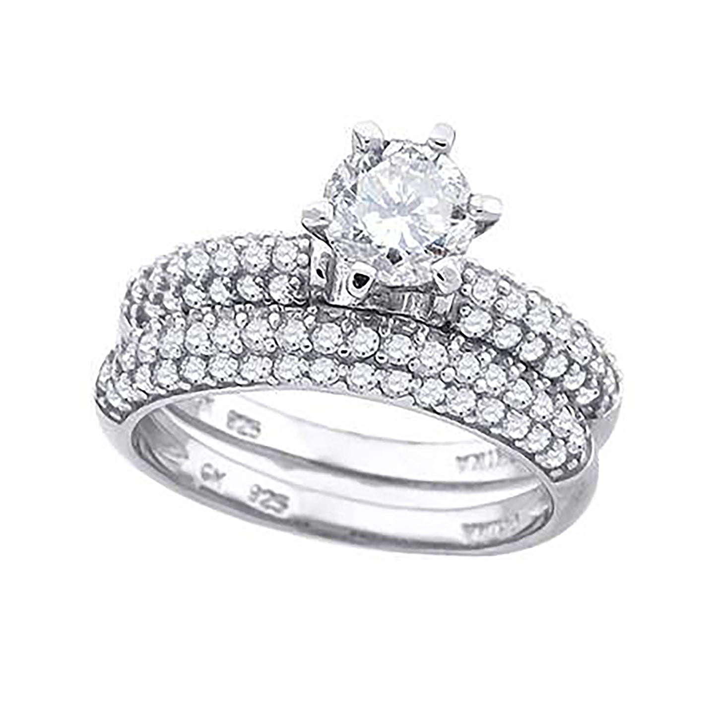Sterling Silver Womens Cubic Zirconia Bridal Anniversary Engagement Wedding Ring Set Ring
