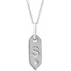 14K White Gold Initial S Round 2.2 Mm H+ I1 .05 Ct Natural Diamond Initial Necklace, Length: 18 In