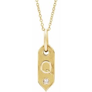 14K Yellow Gold Initial Q Round 2.2 Mm H+ I1 .05 Ct Natural Diamond Initial Necklace, Length: 18 In