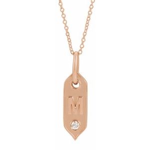 14K Rose Gold Initial M Round 2.2 Mm H+ I1 .05 Ct Natural Diamond Initial Necklace, Length: 18 In