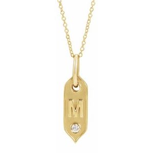 14K Yellow Gold Initial M Round 2.2 Mm H+ I1 .05 Ct Natural Diamond Initial Necklace, Length: 18 In