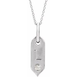 14K White Gold Initial L Round 2.2 Mm H+ I1 .05 Ct Natural Diamond Initial Necklace, Length: 18 In