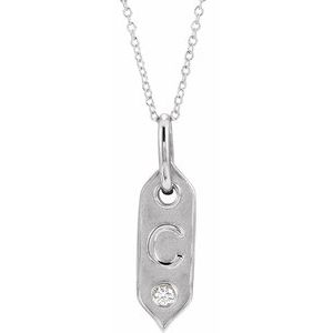 14K White Gold Initial C Round 2.2 Mm H+ I1 .05 Ct Natural Diamond Initial Necklace, Length: 18 In