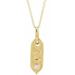 14K Yellow Gold Initial C Round 2.2 Mm H+ I1 .05 Ct Natural Diamond Initial Necklace, Length: 18 In