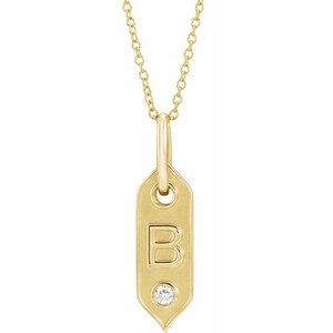 14K Yellow Gold Initial B Round 2.2 Mm H+ I1 .05 Ct Natural Diamond Initial Necklace, Length: 18 In