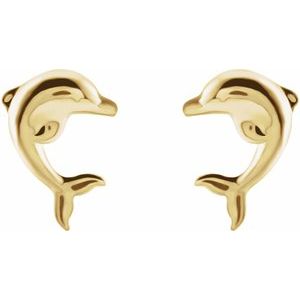 14K Yellow Gold 9.1 X 6.4 Mm Pair Friction Backs Polished Dolphin Earrings