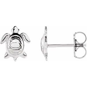Sterling Silver 8.8 X 7.4 Mm Pair Friction Backs Included Polished Sea Turtle Earrings With Back