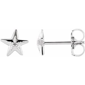 14K White Gold 6.7 X 6.6 Mm Pair Friction Backs Included Polished Starfish Earrings