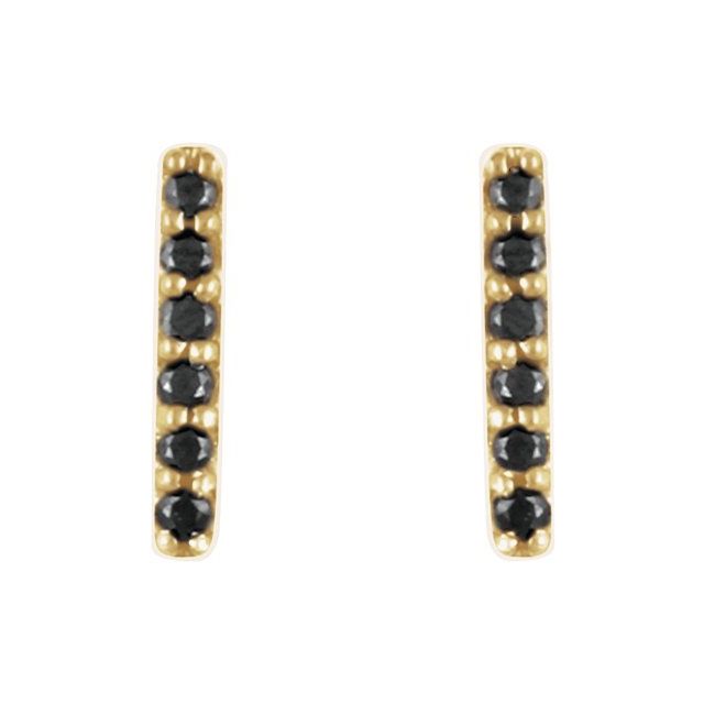 14K Yellow Gold 1.2 Mm Round Friction Back Polished 1/10 Ctw Natural Black Diamond Bar Earrings