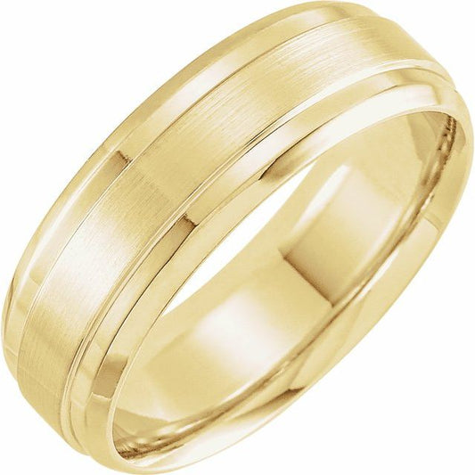 14K Yellow Gold Or Platinum 7 Mm Polished Beveled-Edge Inlay Comfort-Fit Band With Satin Finish, Size 9.5