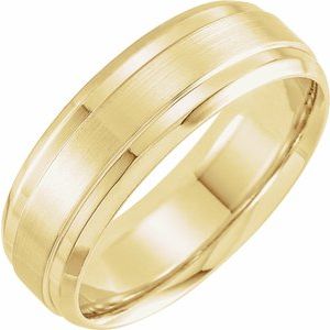14K Yellow Gold 7 Mm Polished Beveled Edge Comfort-Fit Band With Satin Finish Size 10