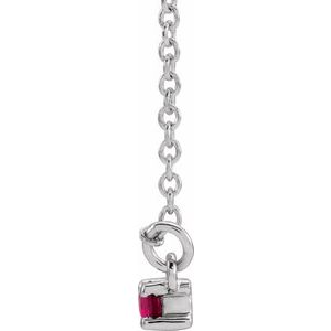 14K White Gold Straight Baguette 4 X 2Mm I1 I1 Lab-Grown Ruby And 1/6 Ctw Natural Diamond Bar Necklace, Length: 18 In