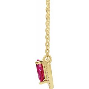 14K Yellow Gold Pear 6 X 4Mm G-H I1 Lab-Grown Ruby And .06 Ctw Natural Diamond Necklace, Length: 18 In