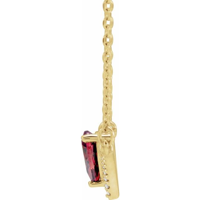 14K Yellow Gold Pear 6 X 4Mm I1, G-H 16 In Polished Natural Mozambique Garnet And .06 Ctw Natural Diamond Necklace