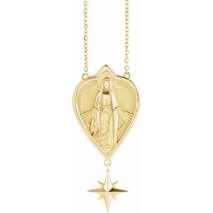 14K Yellow Gold 23.8 X 15.7 Mm 18 In Polished Miraculous Mary Necklace