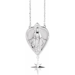 Sterling Silver 23.8 X 15.7 Mm 18 In Polished Miraculous Mary Necklace