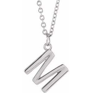 14K White Gold 16 In Polished Initial Necklace