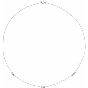 14K White Gold 3-Stone Straight Baguette 3.5 X 1.8 Mm I1, H+ 16 In Polished 1/5 Ctw Natural Diamond 3-Station Necklace
