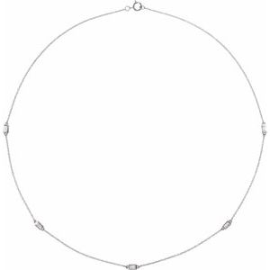 14K White Gold 5-Stone Straight Baguette 3.5 X 1.8 Mm I1, H+ 16 In Polished 1/3 Ctw Natural Diamond 5-Station Necklace